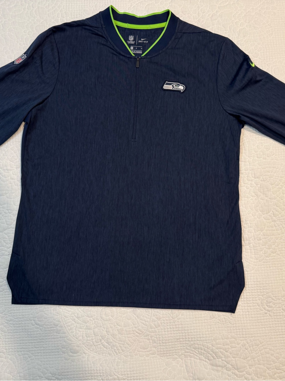 NFL Seahawks Nike Navy 1/4 Zip Pullover with Lime Accent